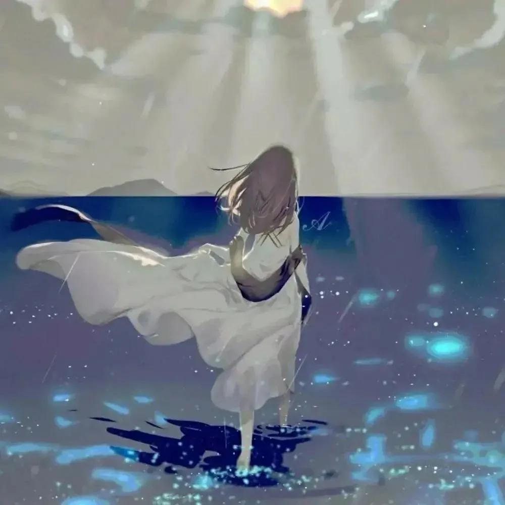 蓝色调动漫女生背影头像,2023头像图片动漫