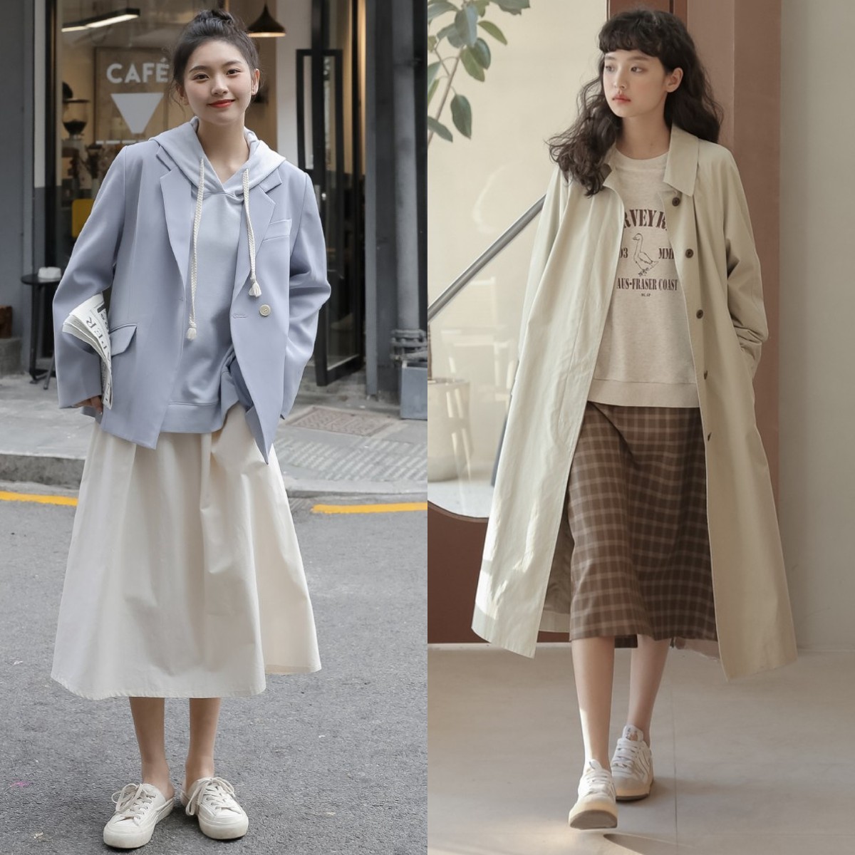 卫衣今年流行这样搭时髦又减龄,卫衣半裙秋天这样穿简直美爆了