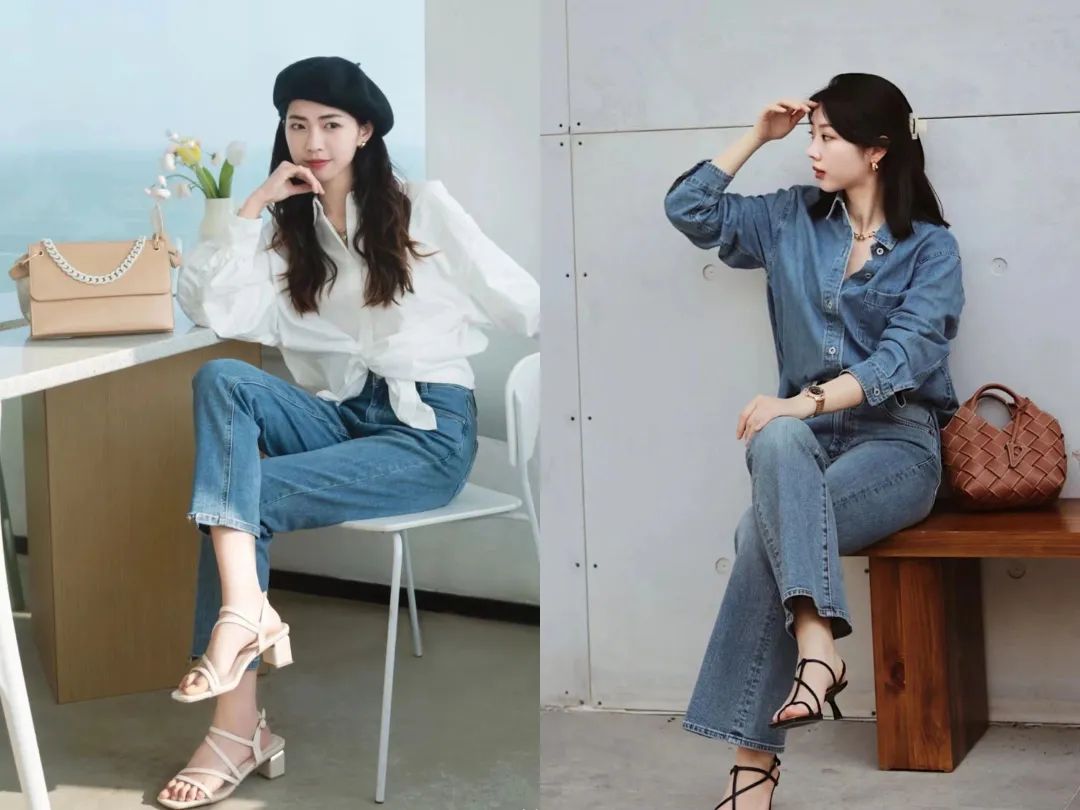 小白鞋搭配的显高牛仔裤,牛仔裤气质百搭小白鞋