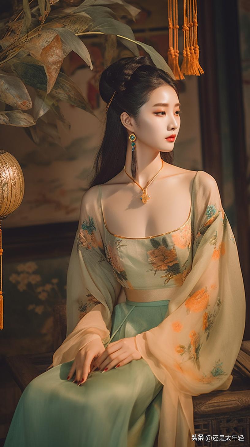 青色长袖12-15岁女童汉服,少女汉服服饰