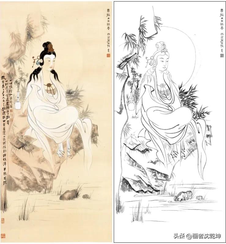 张大千临摹敦煌壁画白描稿,张大千工笔人物头部白描