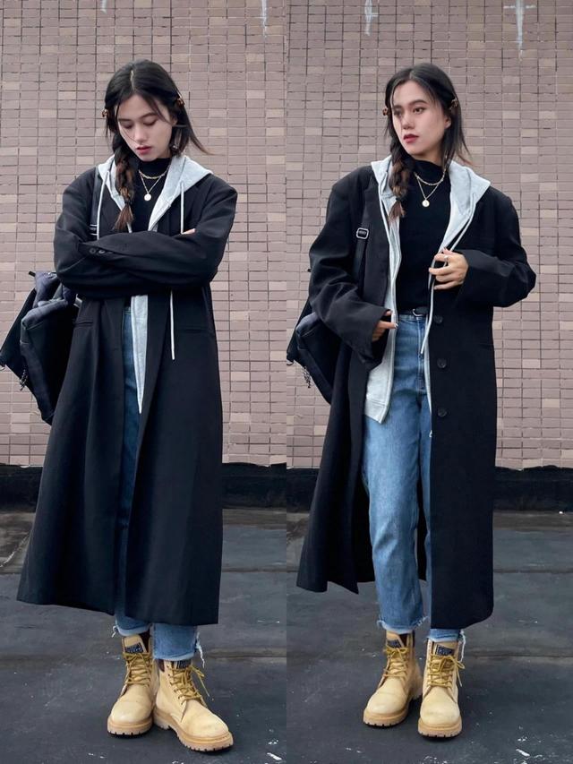 大衣卫衣今冬最火混搭套路时髦炸,冬季穿大衣卫衣减龄时髦
