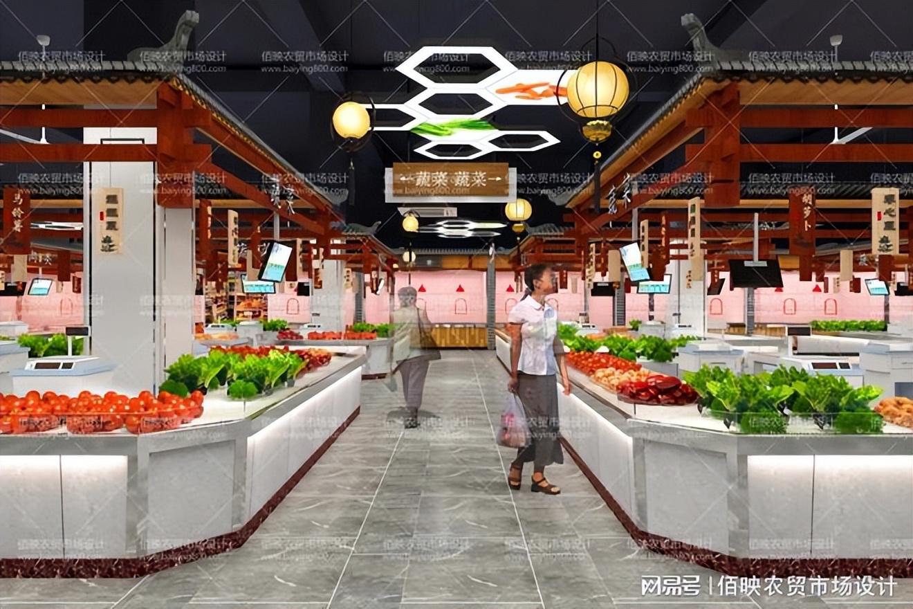 农贸市场水产摊位设计效果图,新型农贸市场鲜肉摊位设计
