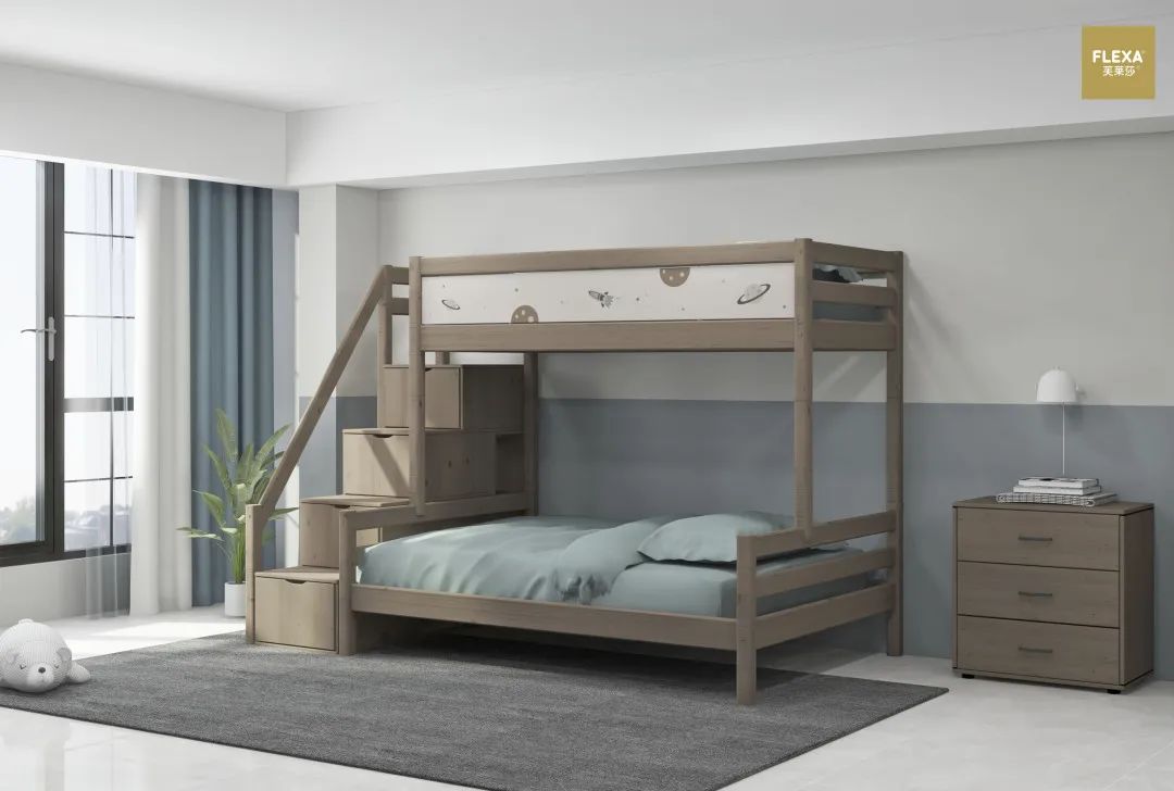 儿童床顶柜巧妙设计,小户型儿童房放架子床设计