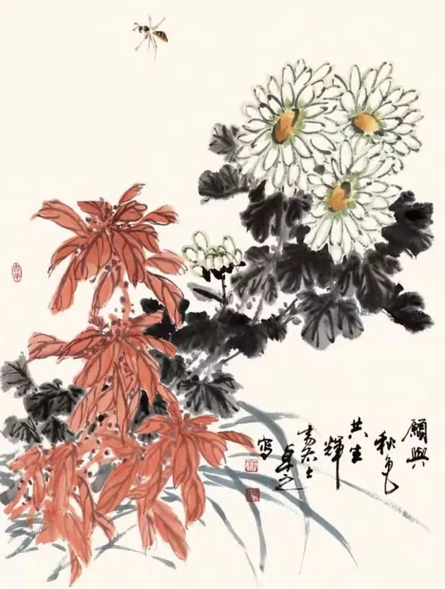 詹仁左写意菊花画法,陈半丁菊花写意画法