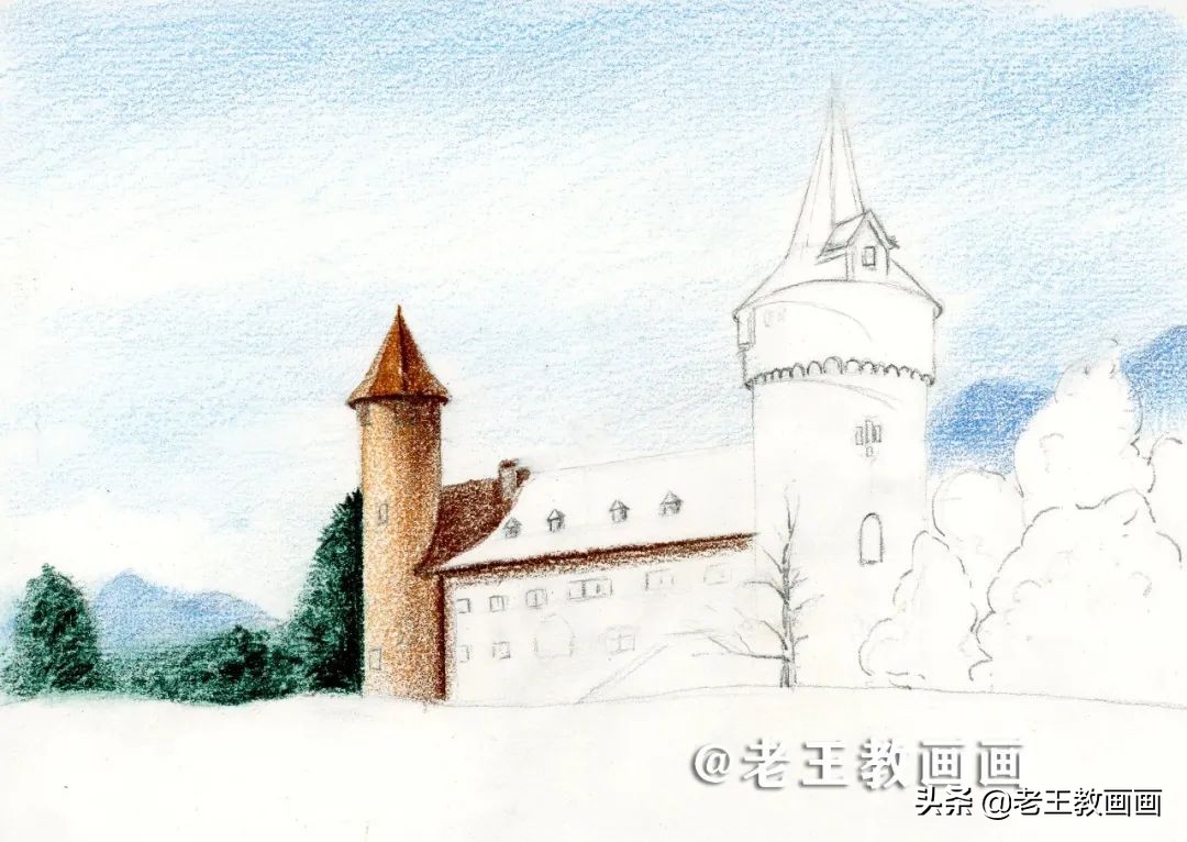 彩铅画风景好看,彩铅画一个城堡