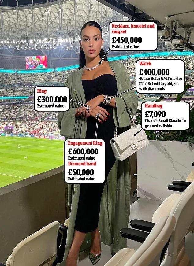 C罗女友一身价值180万英镑的行头看球，香奈儿是最便宜的配饰