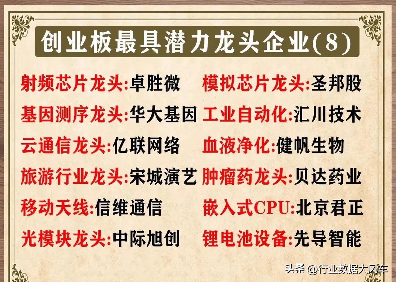 创业板龙头股票有哪些,今天创业板的十大龙头股