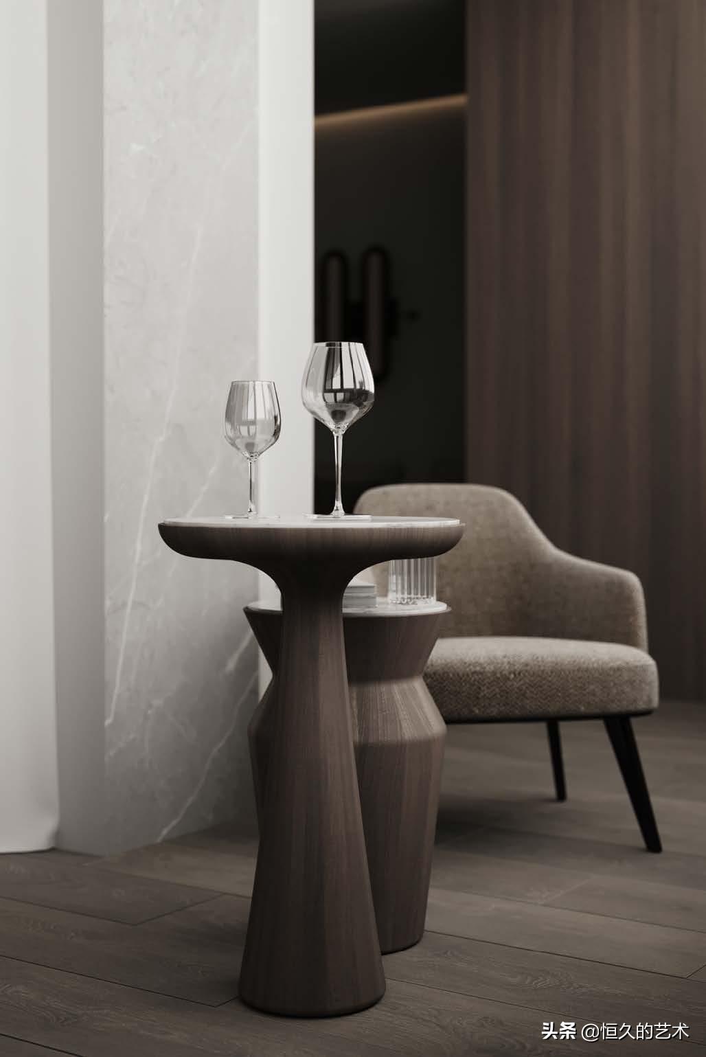 客厅石材木饰面效果,石材和实木搭配装修效果图