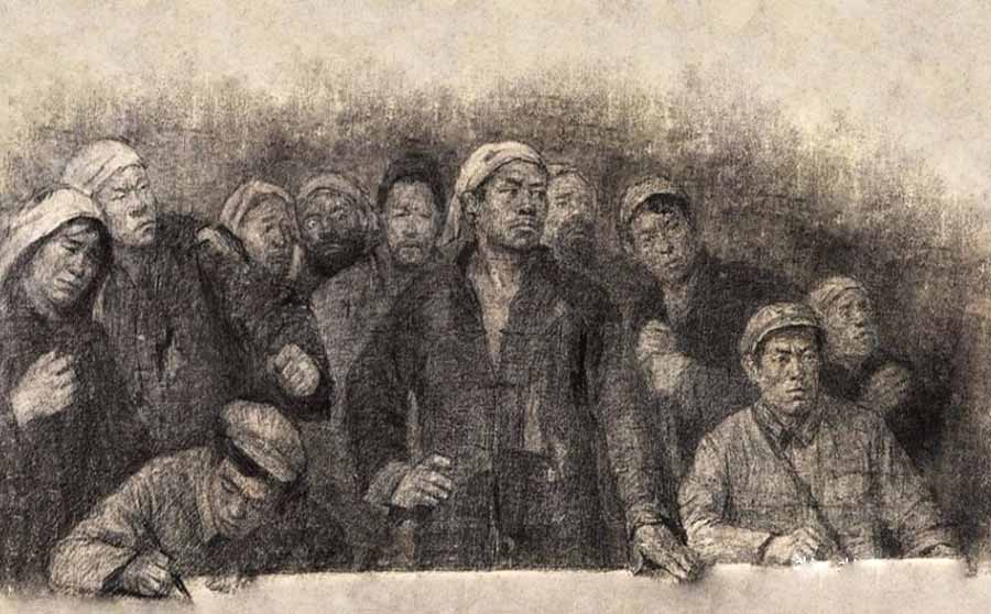 我国现代画家王式廓的油画素描稿,王式廓井冈山会师油画创作背景