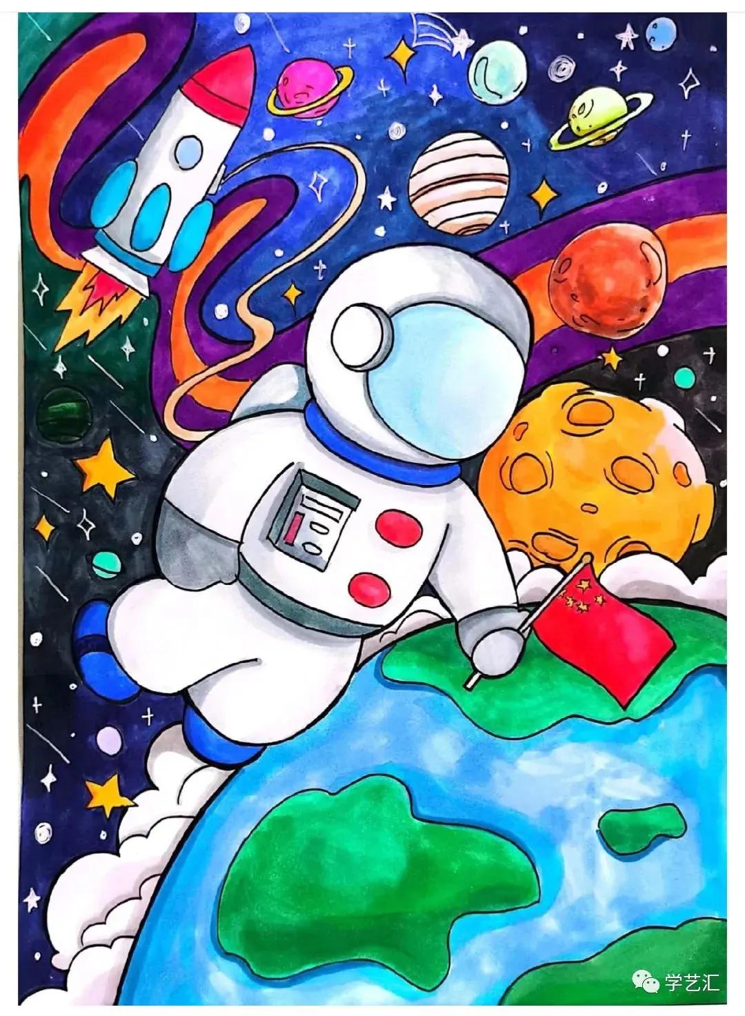 关于中国航天科技创新的绘画,描绘中国航天未来发展绘画