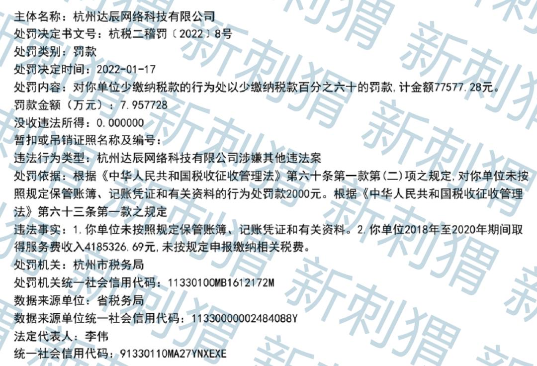 达赏短视频创始人：达人店因互联网团队计酬传销案遭罚没近400万