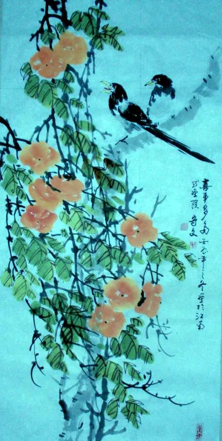 国画梅花与喜鹊的寓意,喜鹊柿子画寓意