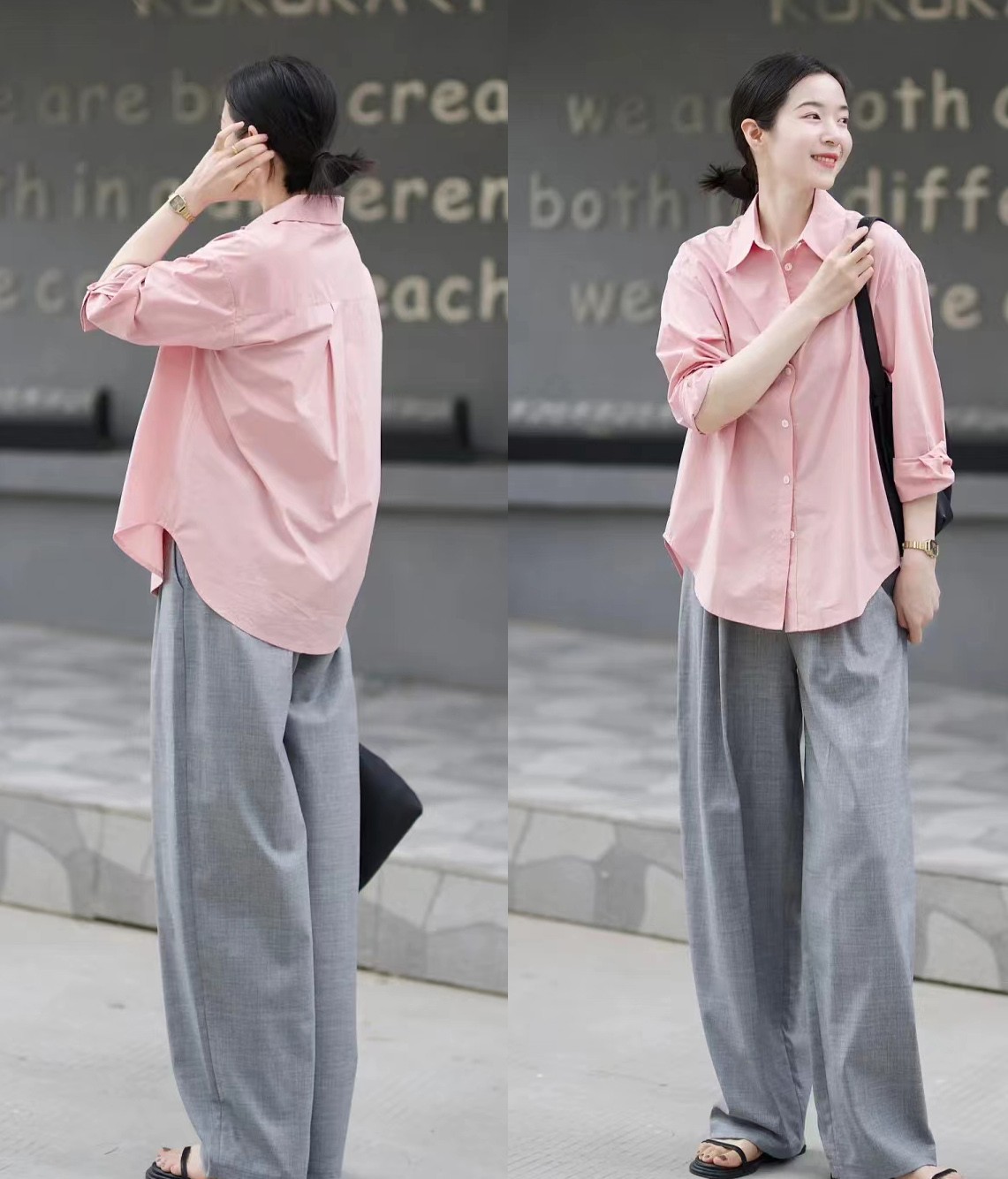 直筒裤高腰显瘦阔腿裤怎么搭配,入夏宽松阔腿裤