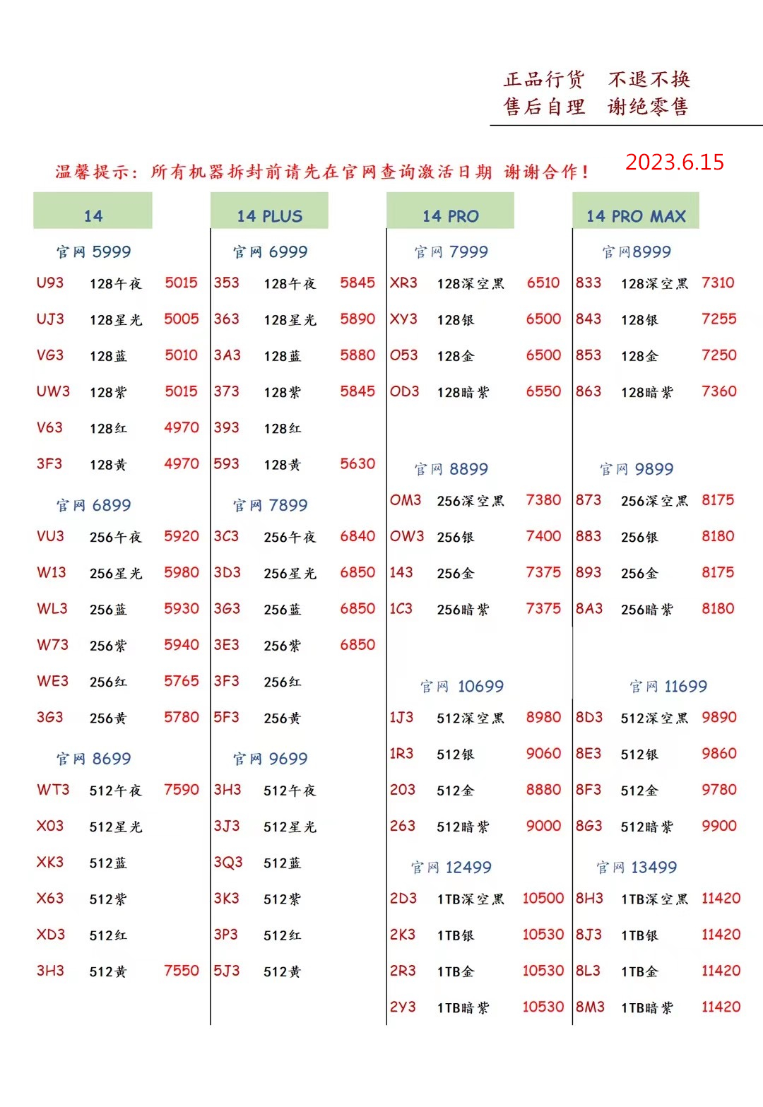 2024年1月11日华强北手机批发价,华强北远望手机市场批发报价单
