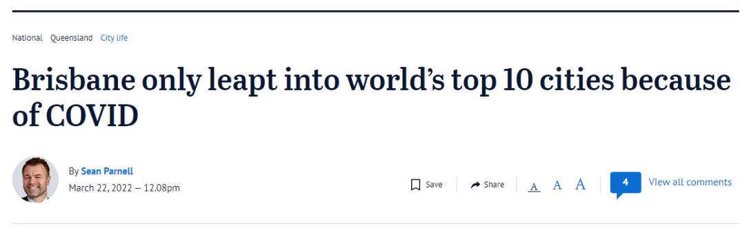 世界最宜居城市布里斯班,布里斯班宜居