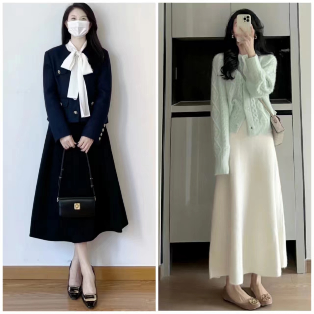 冬季流行鱼尾裙短款羽绒服穿搭,深色羽绒服搭配什么色的半身裙