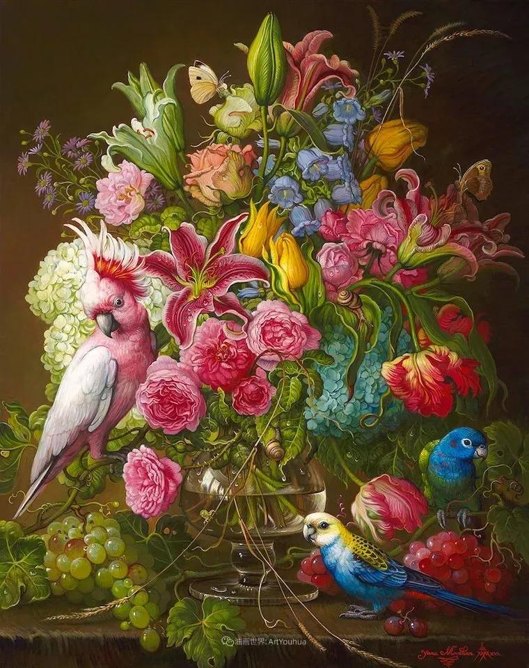 有关爱情的花鸟油画作品,北欧轻奢风格油画作品