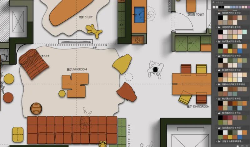 用了这PS材质配色预设，轻松搞定彩平图