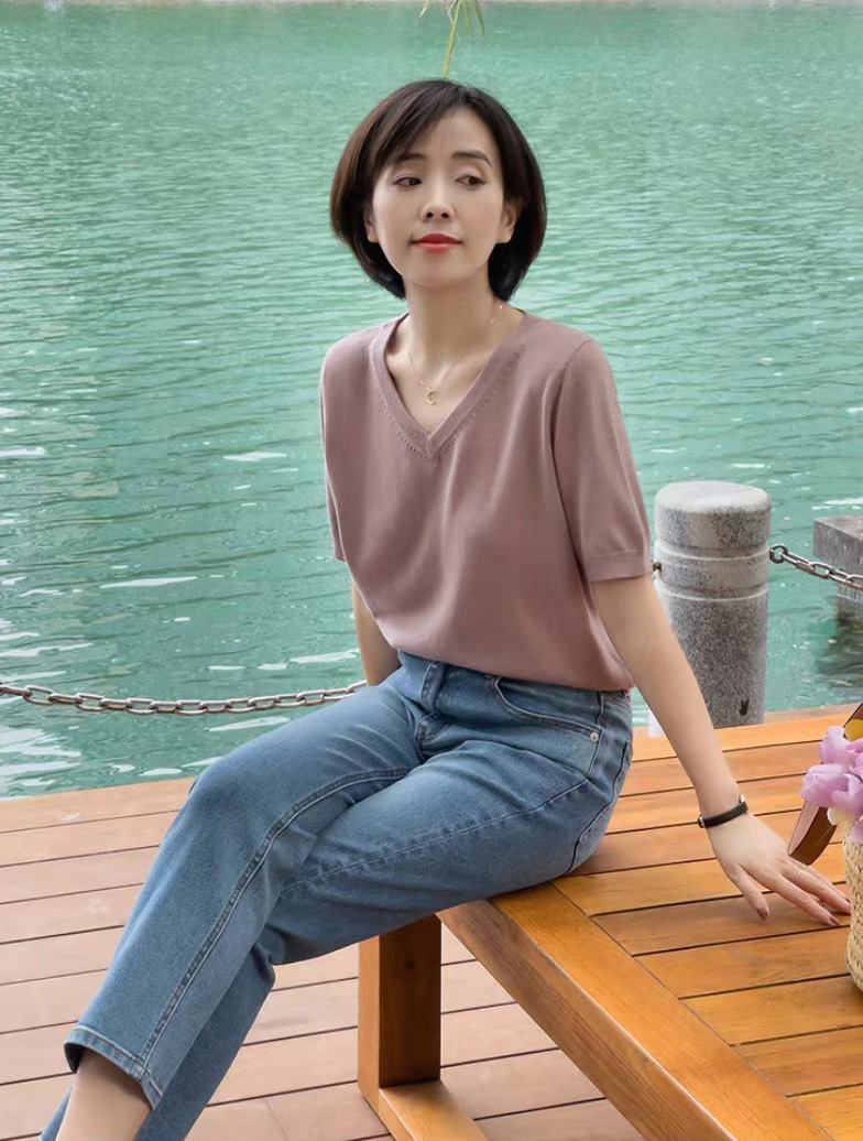 夏季针织衫短袖搭配什么裙子,蕾丝袖短袖针织衫初夏百搭款