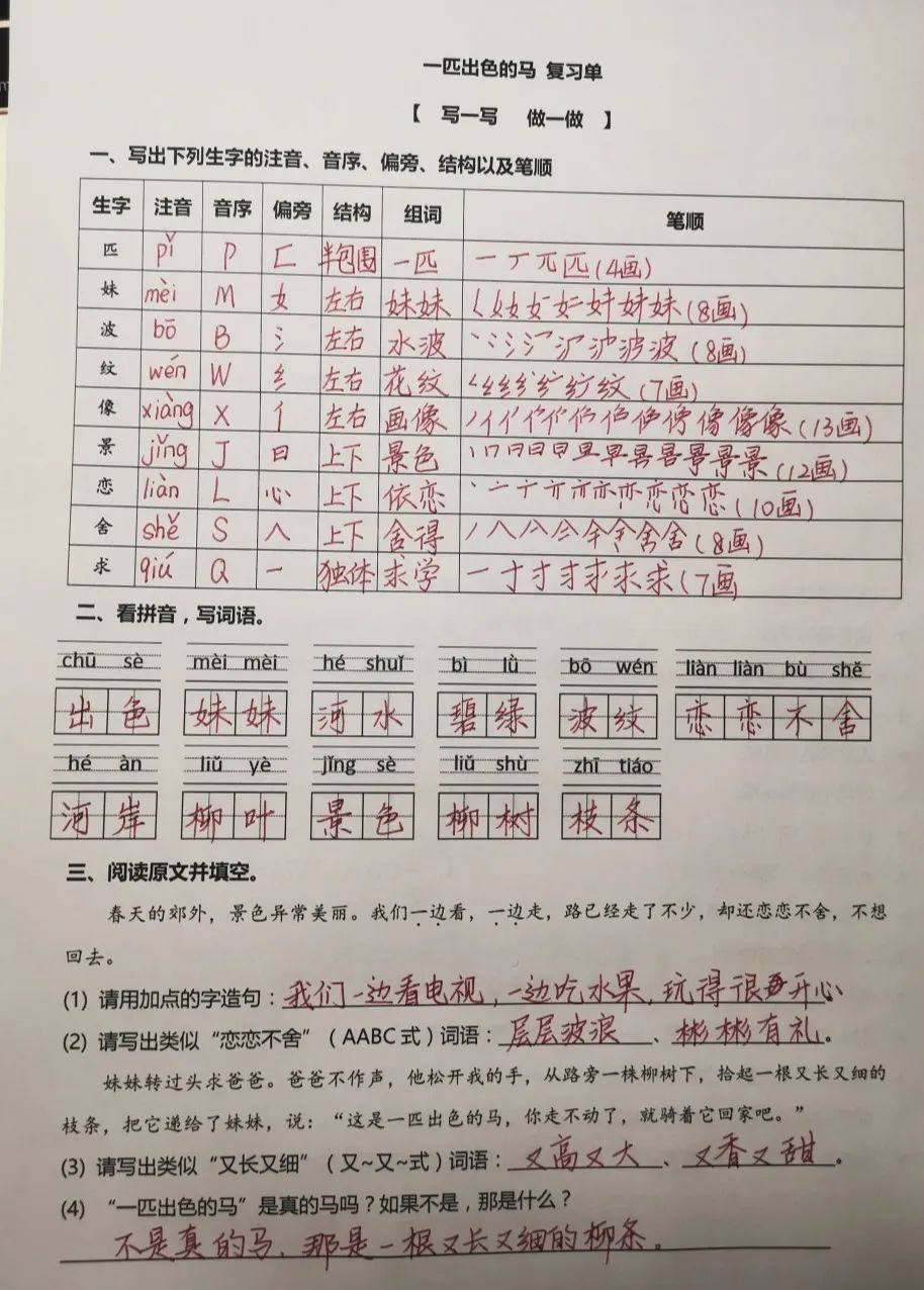 一匹出色的马课堂笔记二年级下册,小学二年级一匹出色的马课文朗读
