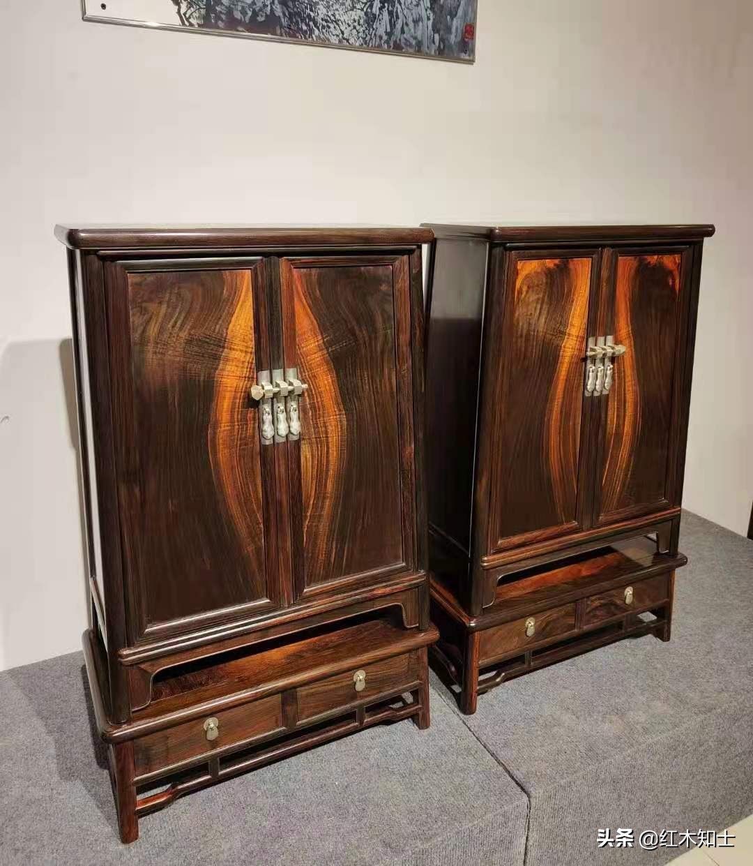 济宁老挝大红酸枝红木圆角柜,大红酸枝老料精品明式独板圆角柜