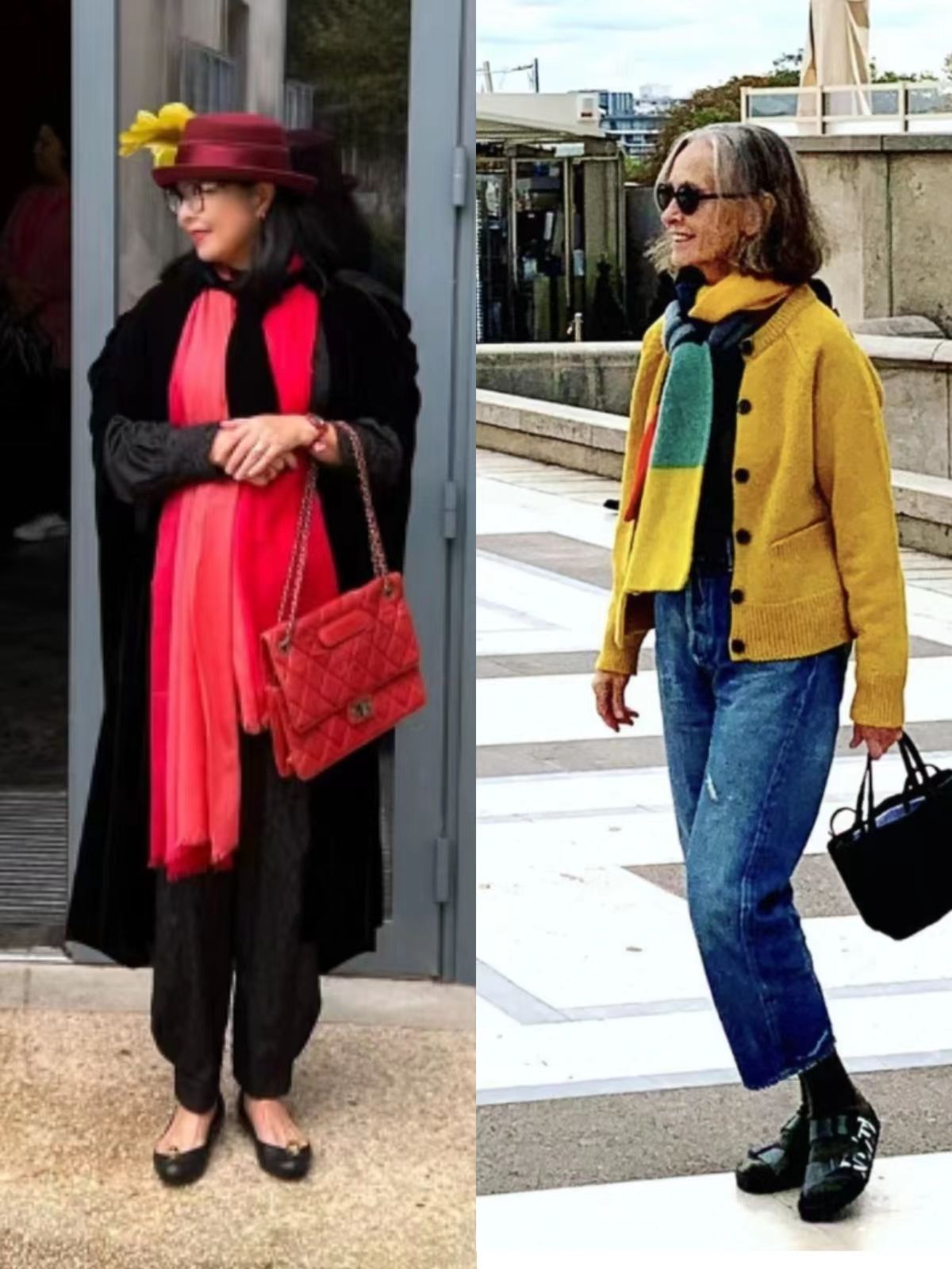 时尚奶奶告诉我们什么才是真的美,时尚百搭红色围巾