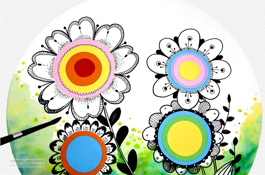 春季儿童画简单又漂亮,花儿朵朵线描儿童画