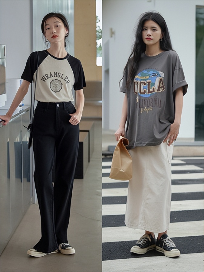 今夏最新款女生t恤宽松版,今年流行小个子t恤搭配一整套女