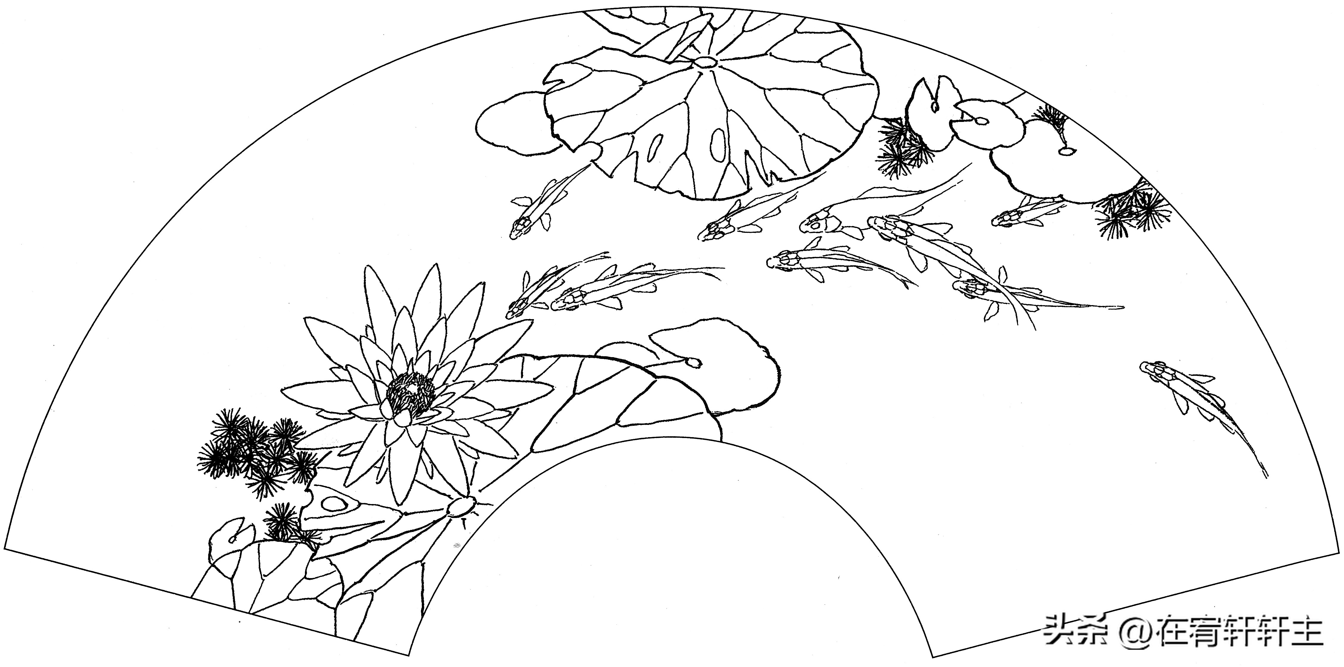工笔白描祥云图案扇面,工笔扇面葡萄白描图片