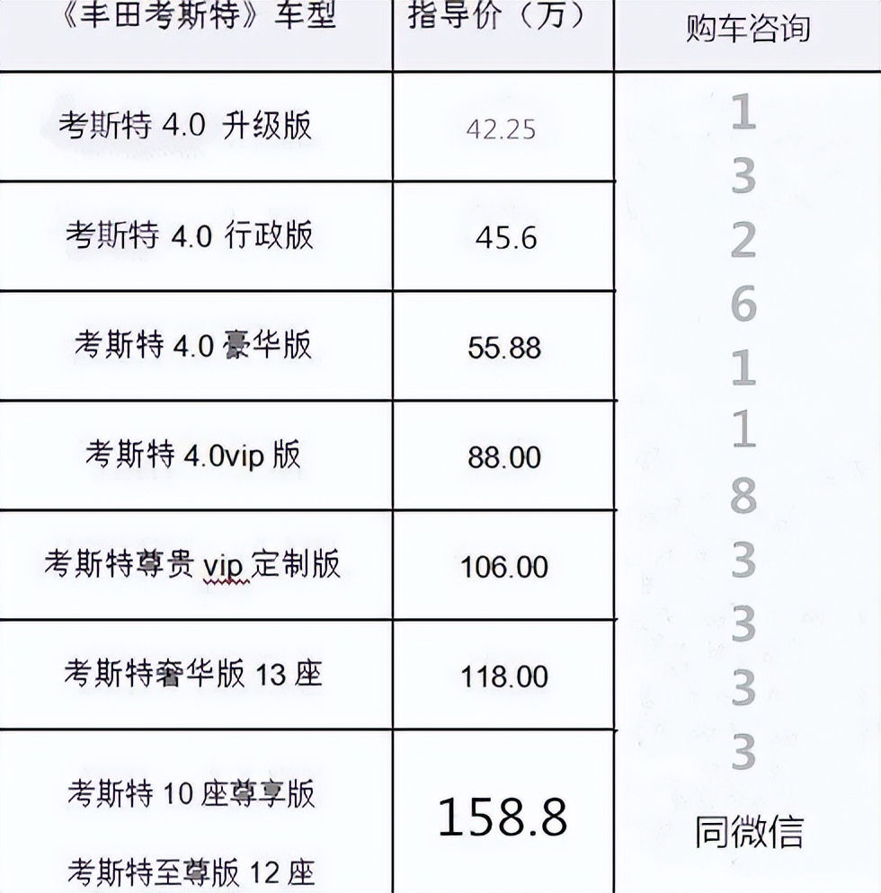 丰田考斯特12座价格考斯特4.0L六缸豪华中巴