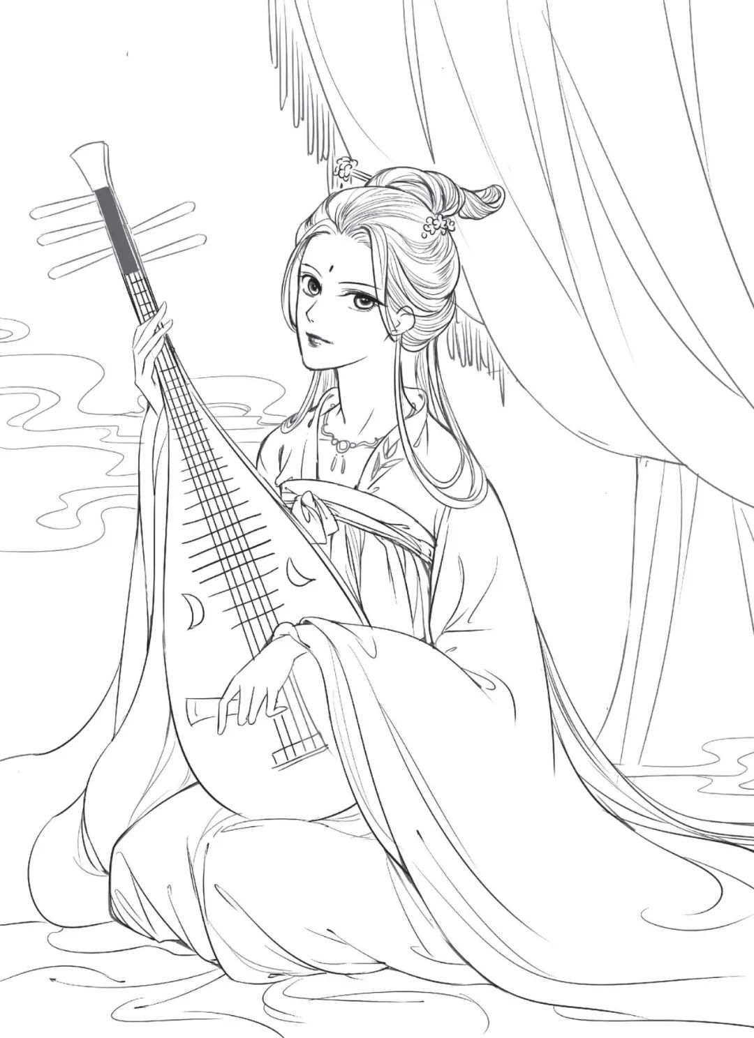 手绘山海经古风人物线稿,手绘动漫古风女生线稿简单