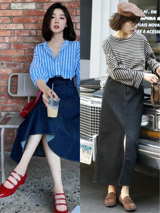 上衣女胖mm显瘦遮肉搭配牛仔裙,初春裙子厚一点