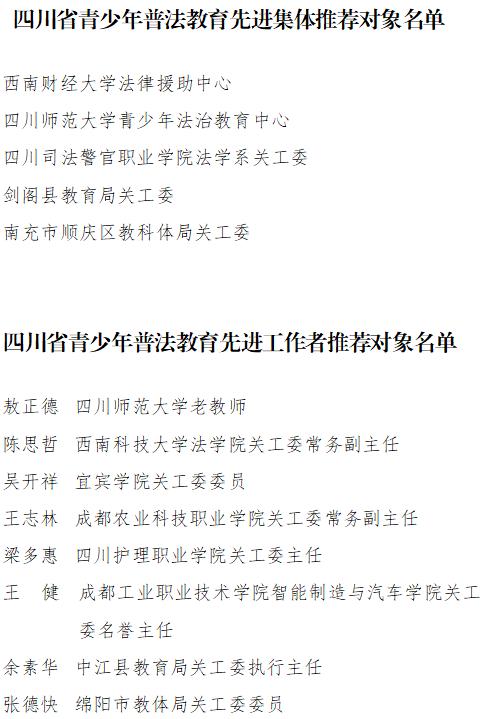 四川正规青少年管教学校,青少年普法教育先进名单