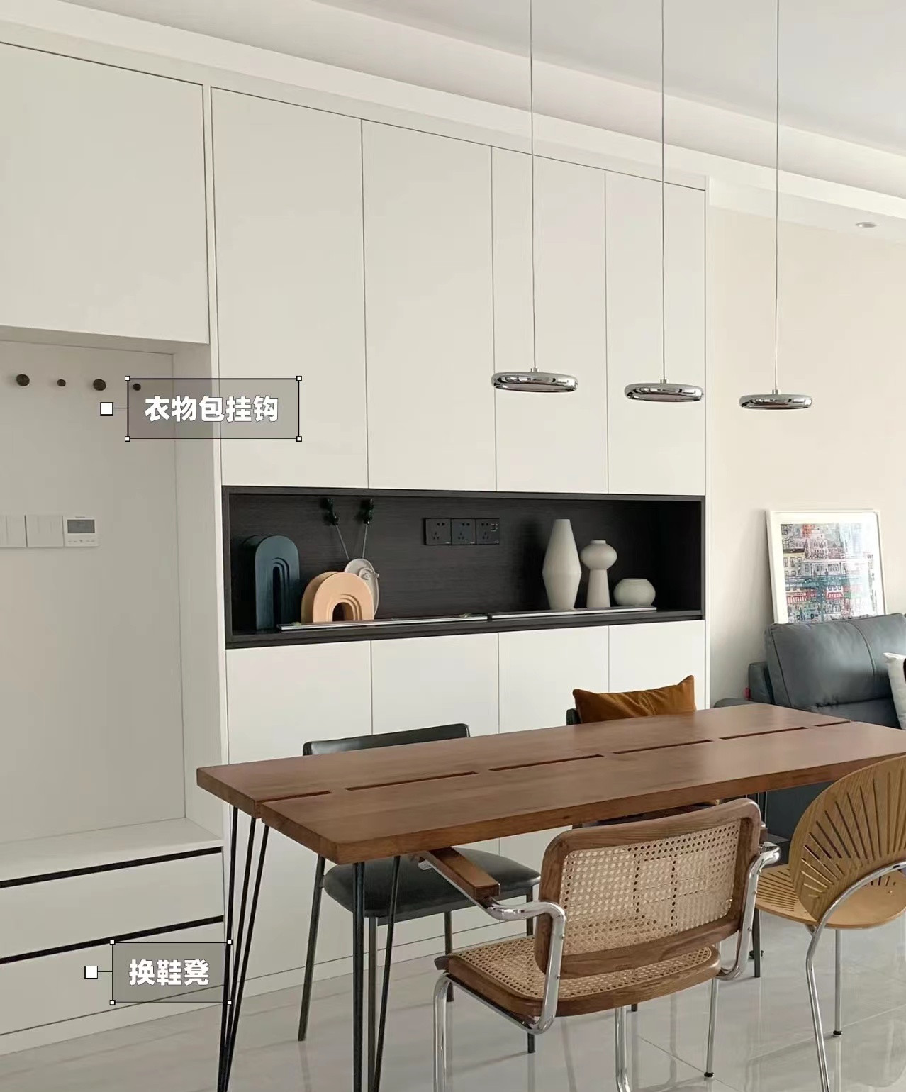 大白墙悬空电视柜颜色搭配效果图,小户型大白墙电视墙