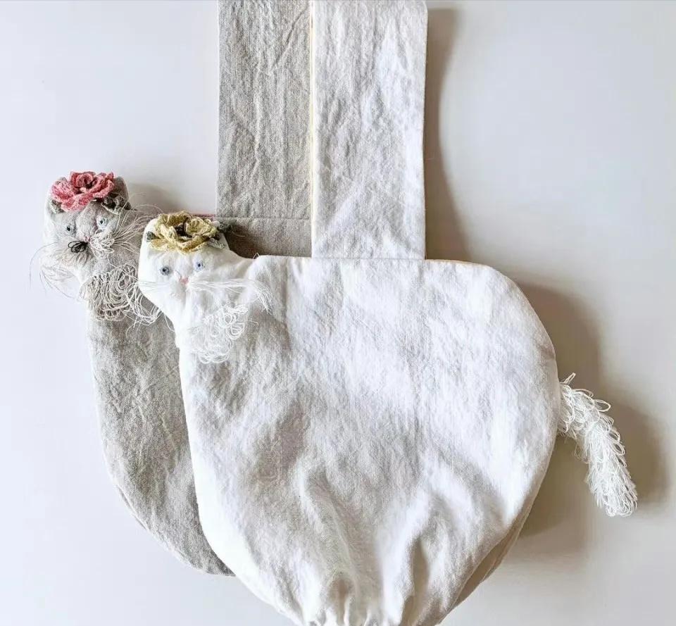 猫咪刺绣帆布包,猫咪揣手款包