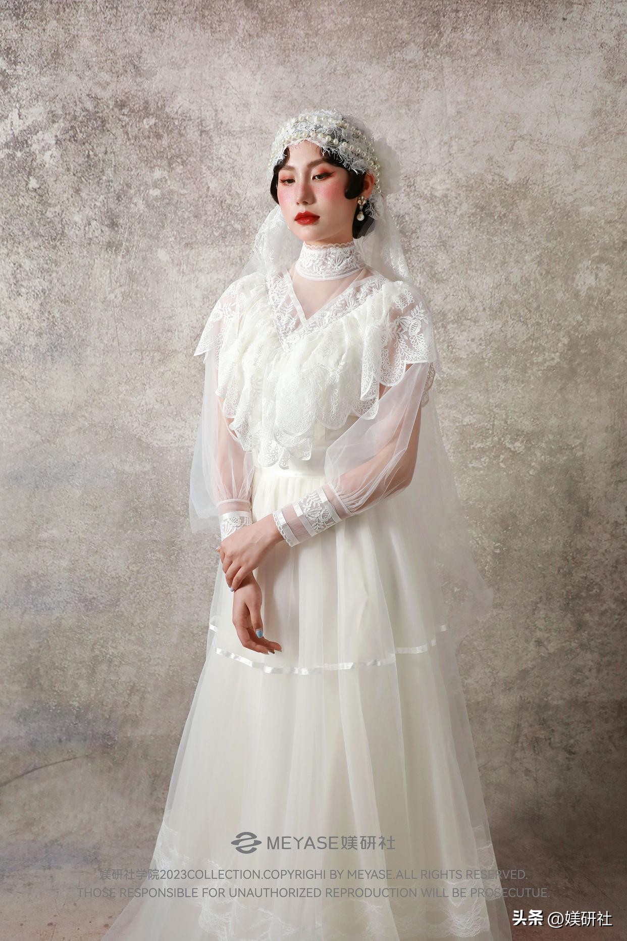 复古风婚纱妆,珍珠复古新娘妆