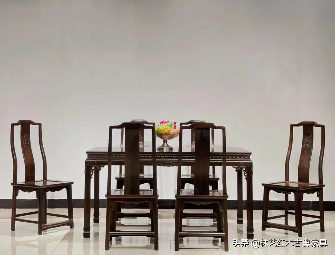 苏式大红酸枝明式餐桌,大红酸枝方餐桌七件套