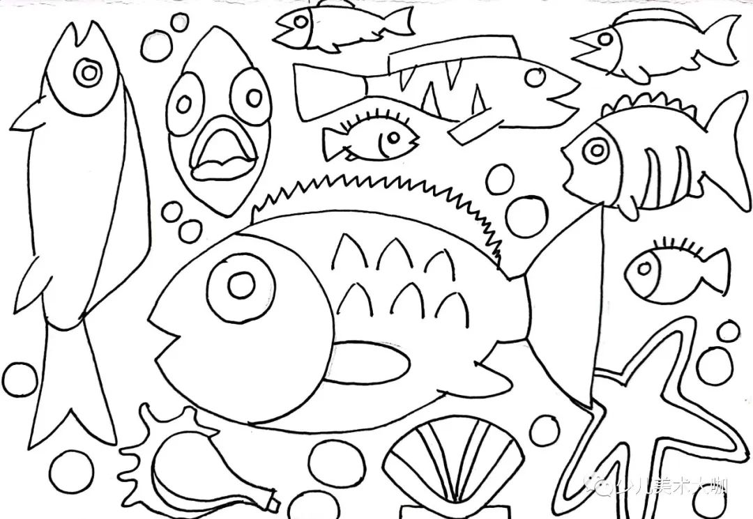 深海鱼群创意美术粘贴画,深海里的鱼群美术教案