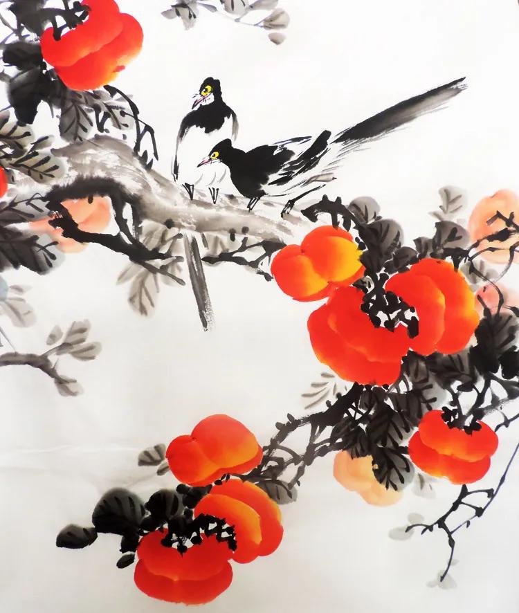 柿子喜鹊国画寓意,喜鹊柿子画寓意