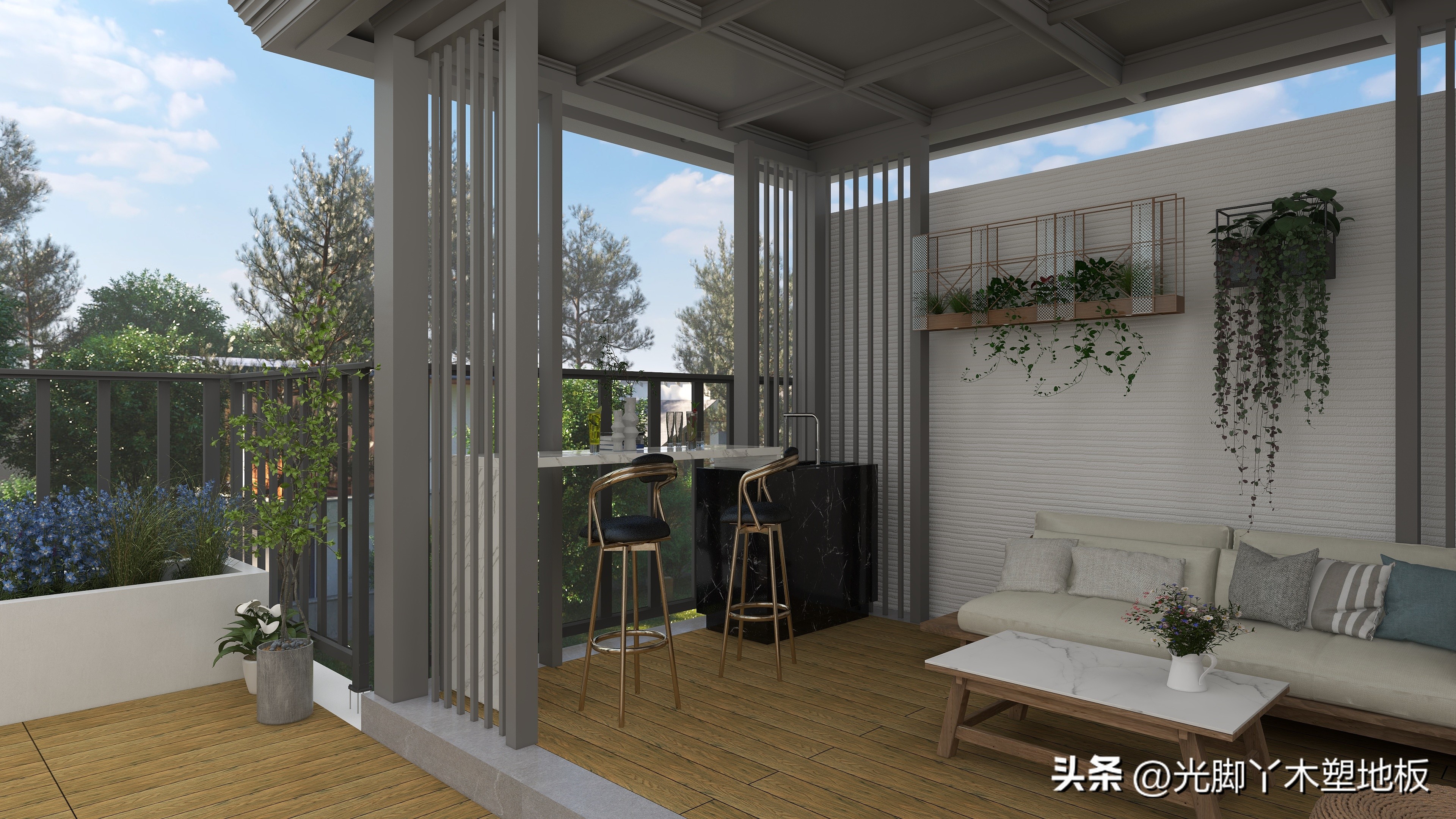 塑木地板效果图庭院,为什么别墅地面一定要用大理石