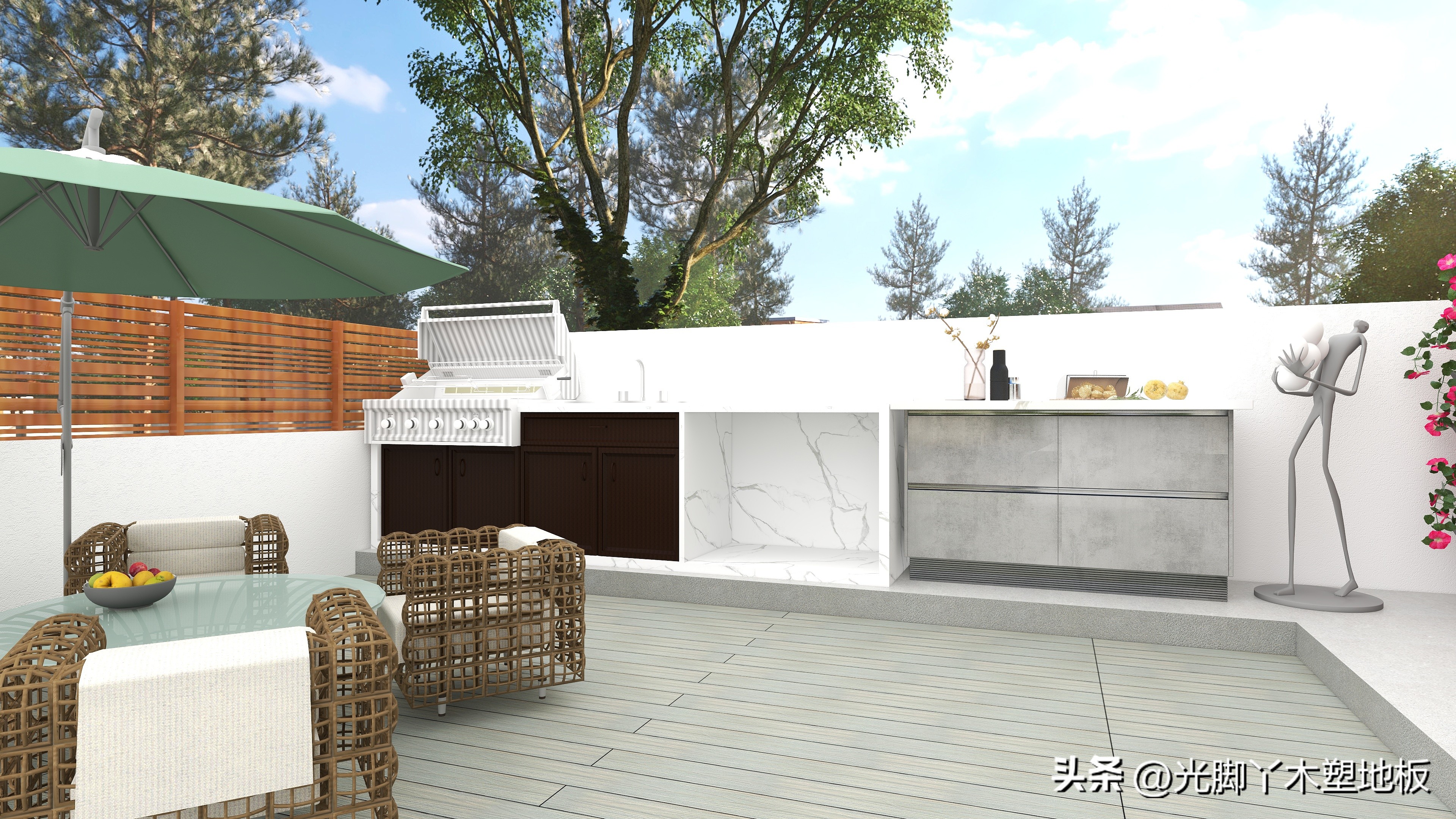 塑木地板效果图庭院,为什么别墅地面一定要用大理石