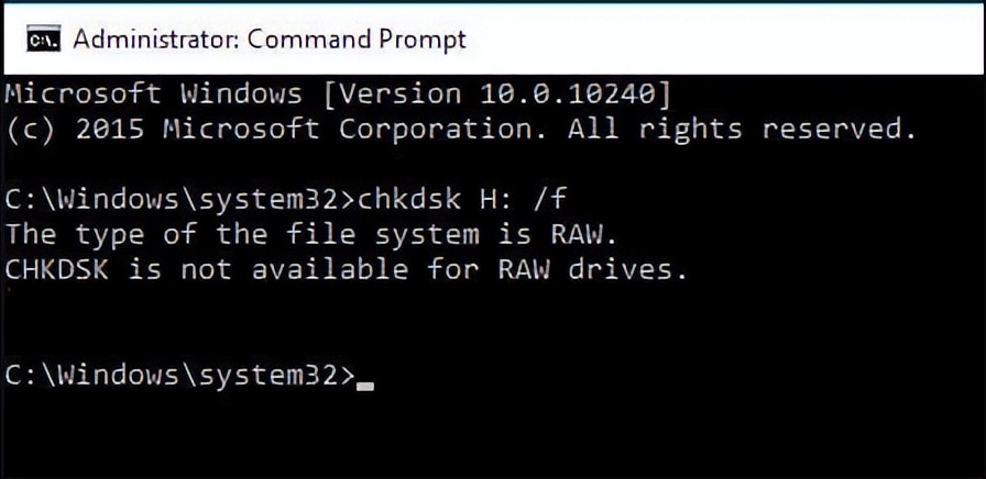 chkdsk无法供raw驱动器使用,输入chkdsk显示无法供raw驱动器使用