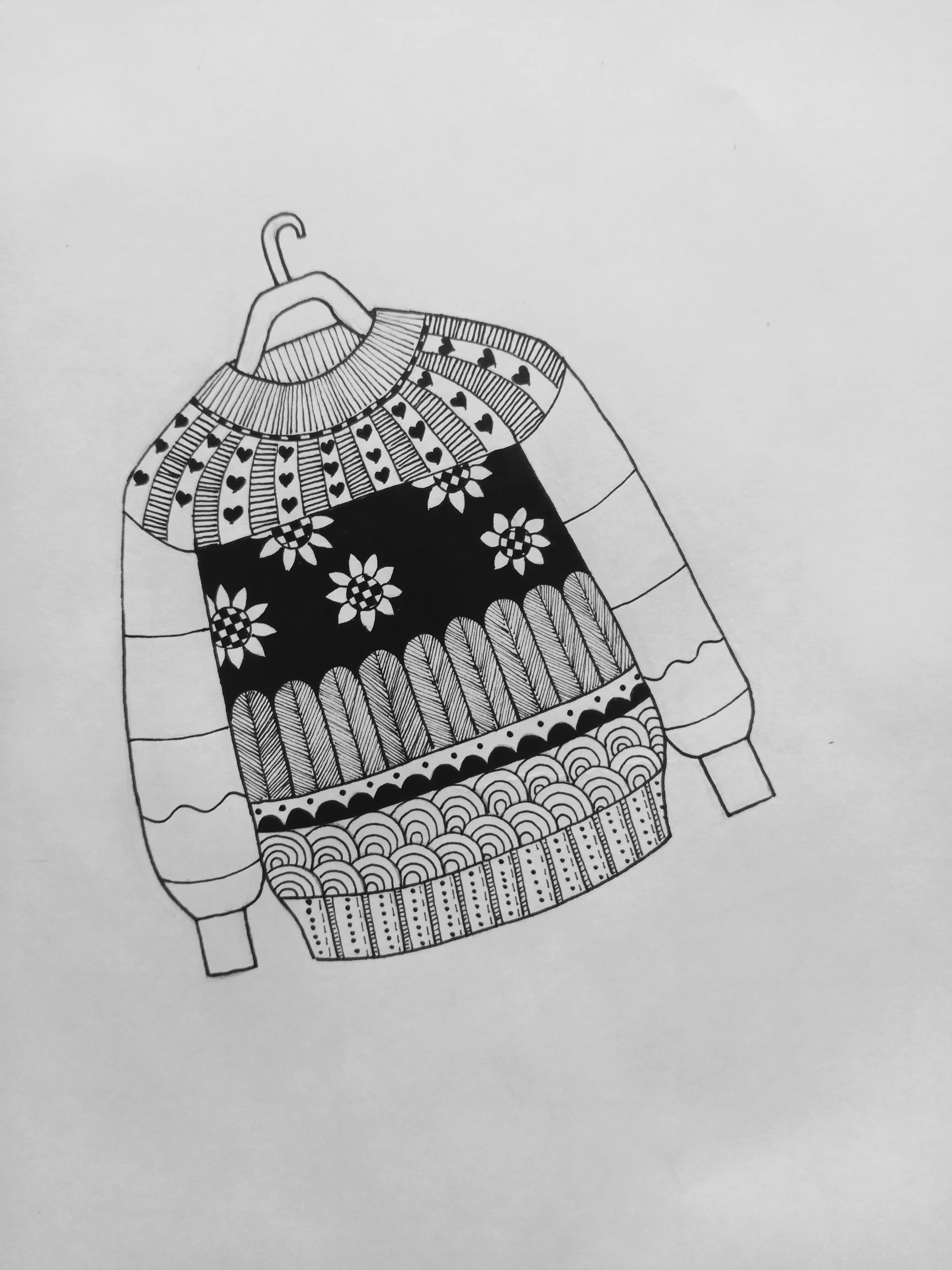 画毛衣线描画,女生红色毛衣线稿绘画教程