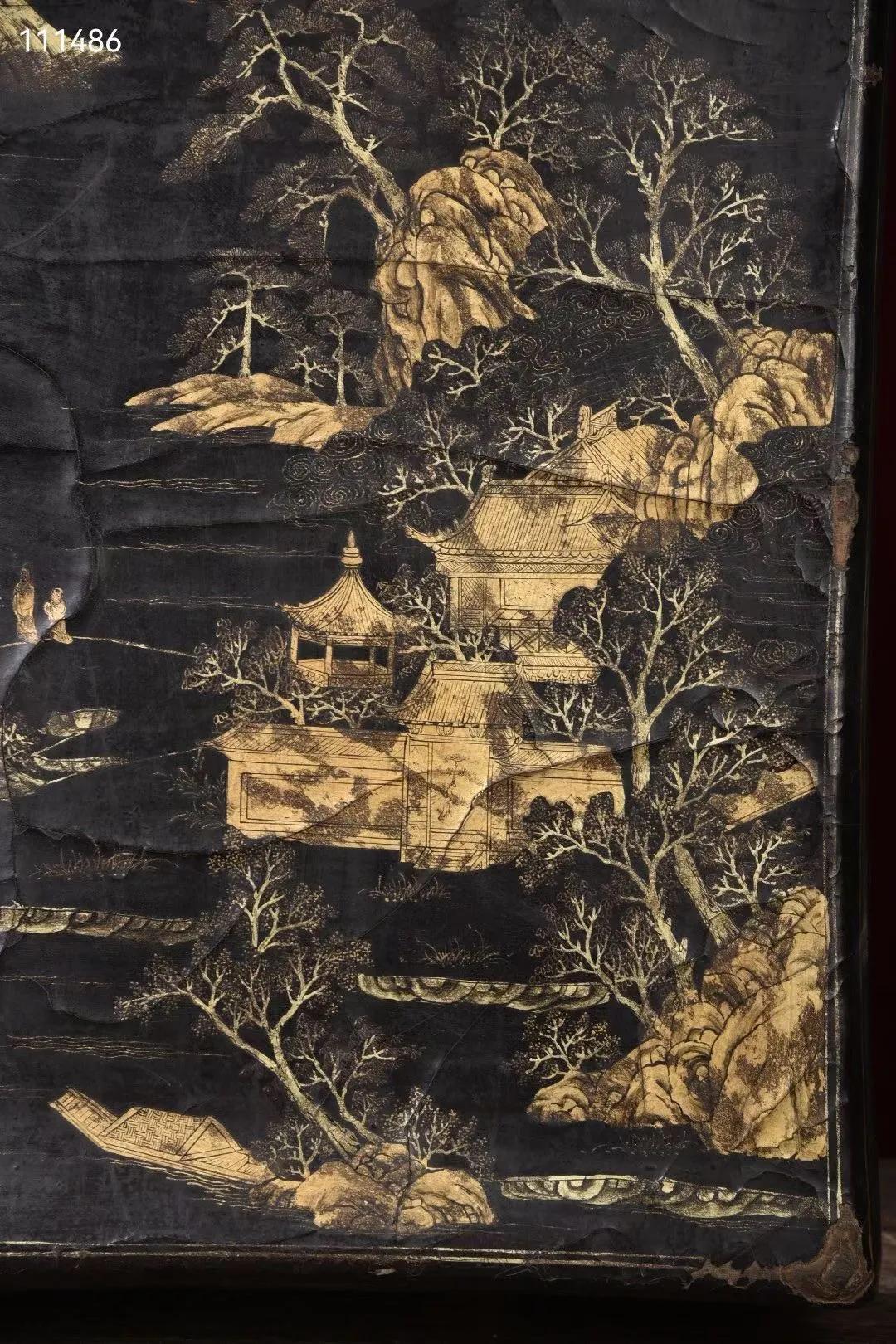 漆器箱子图片,大漆描金画卷盒