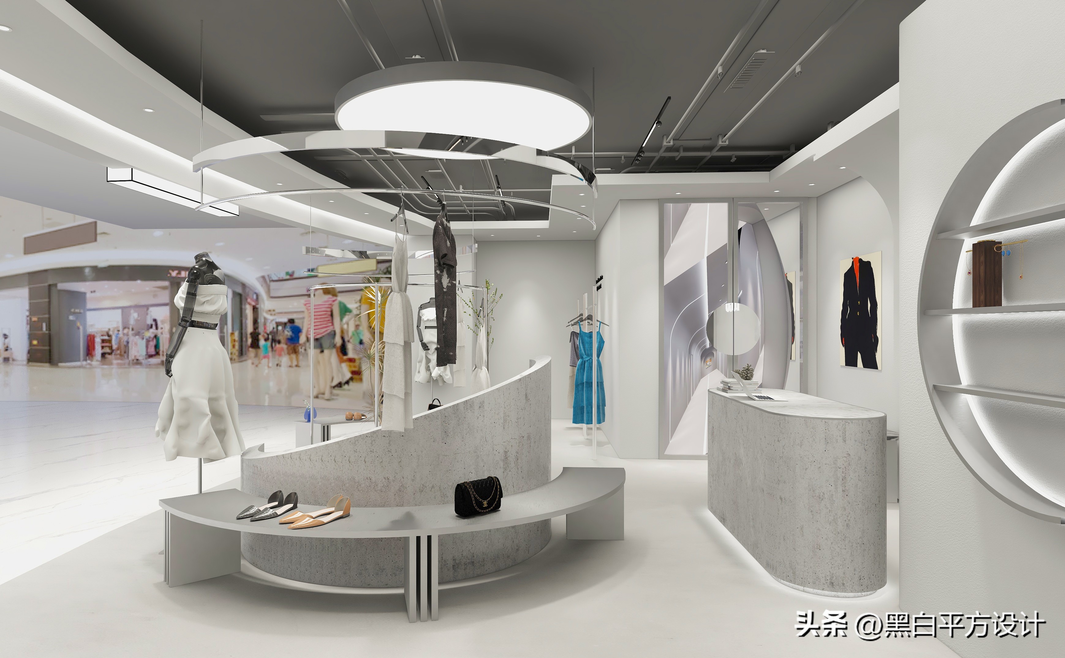 法式简约买手店设计,买手店极简橱窗背景效果图