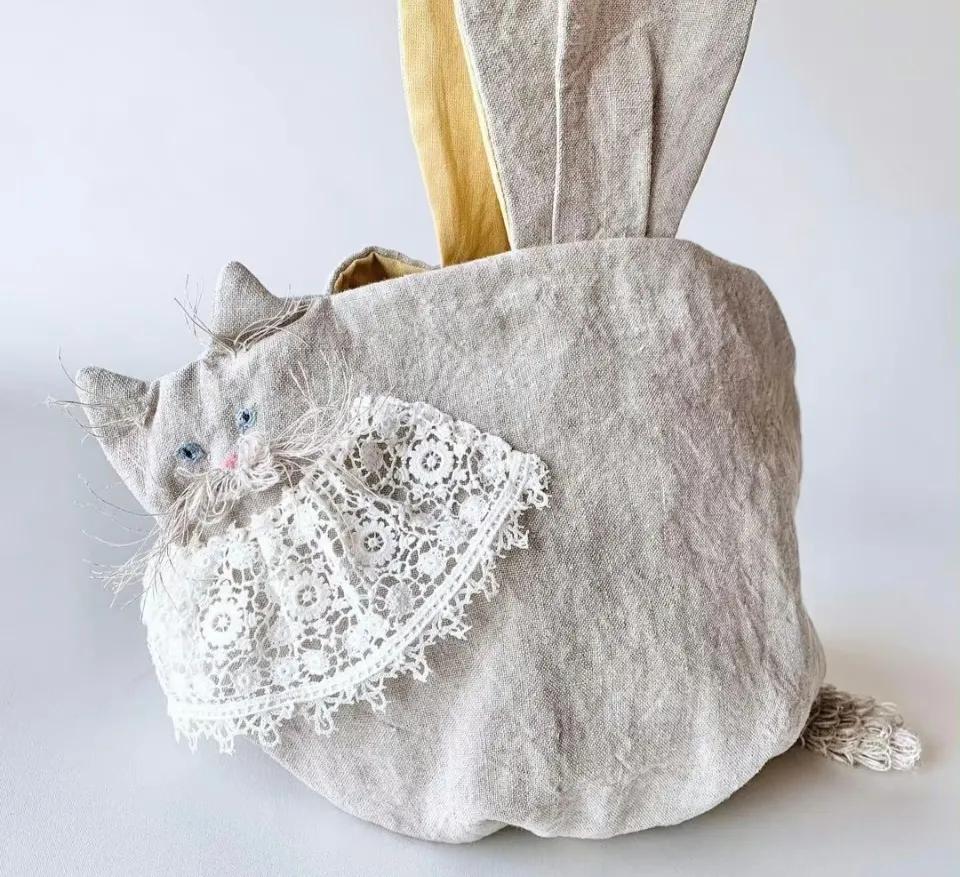 猫咪刺绣帆布包,猫咪揣手款包