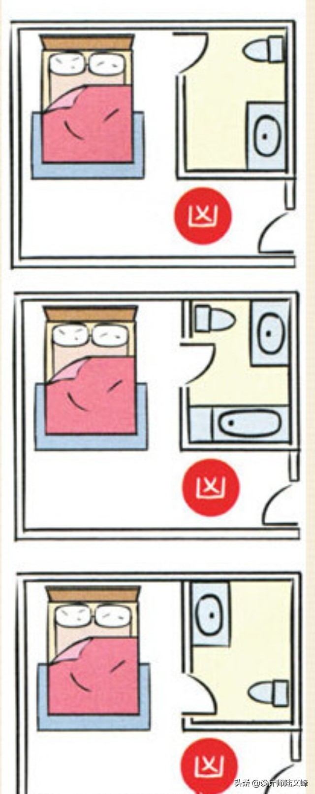 主卧厕所正对床用隐形门,主卫门对着床做隐形门