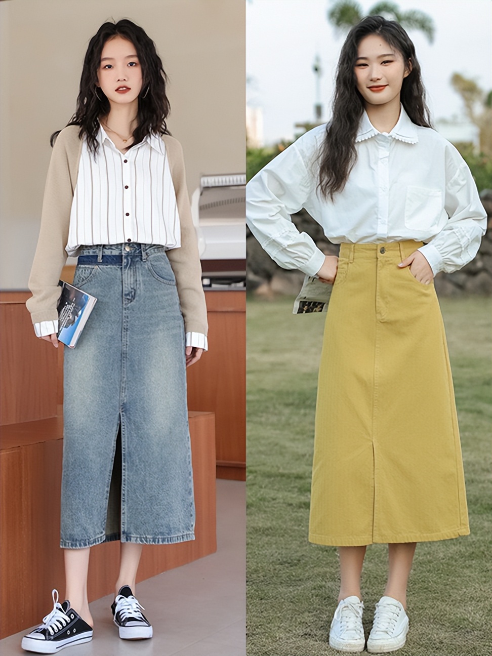 上衣女胖mm显瘦遮肉搭配牛仔裙,初春裙子厚一点