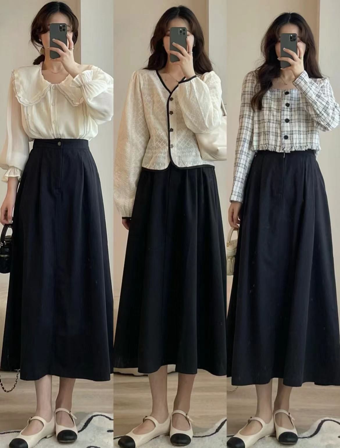 秋半身裙穿搭优雅,初春格子半身裙女生气质穿搭方法